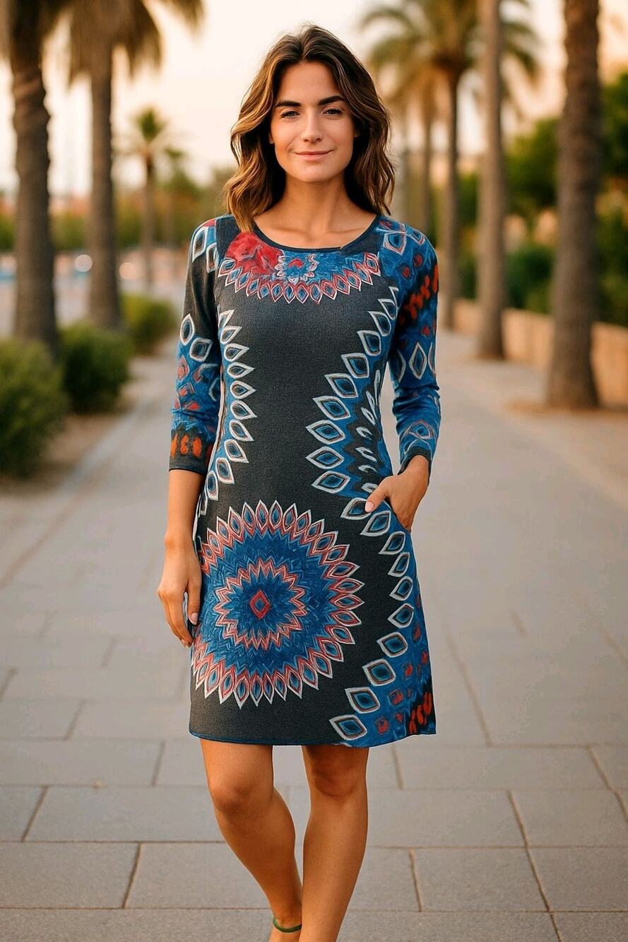 Aryeh Sweater Dress Women's S Small Geometric Sleeve Bold Pencil Knit Art